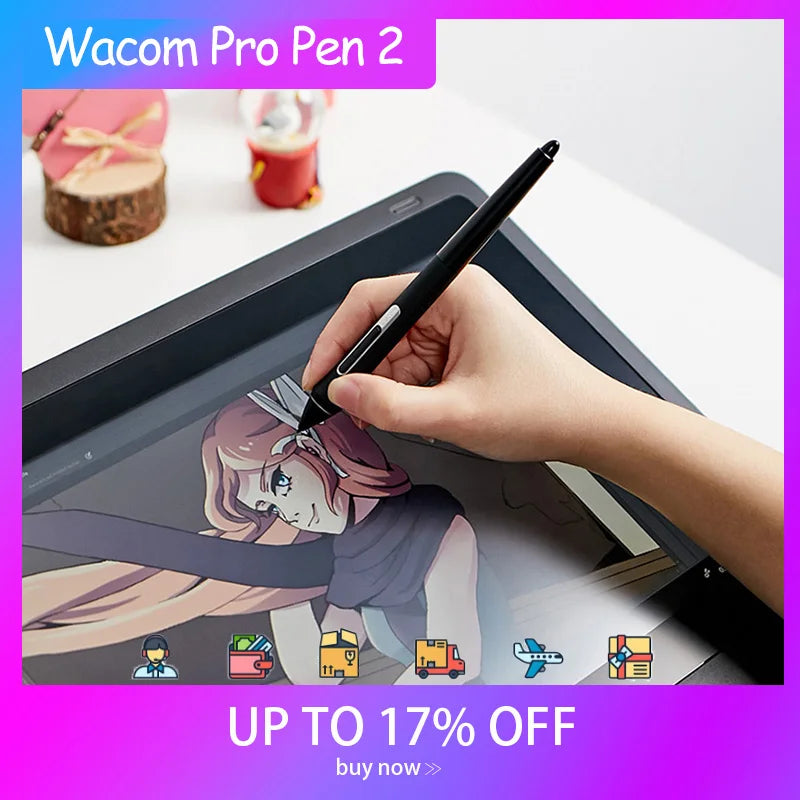 Wacom Pro Pen 2 KP-504E - 8192-Level Pressure Stylus for Intuos Pro & Cintiq Pro Tablets