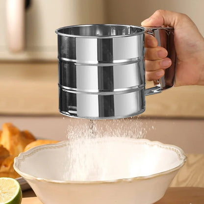 Stainless Steel Flour Sifter with Hand Press – Fine Mesh Baking Sieve for Powdered Sugar & Flour