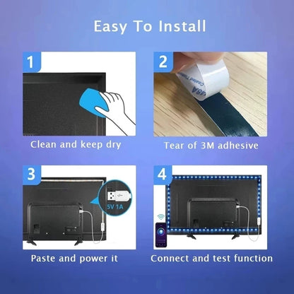 USB LED Strip Lights – Bluetooth-Controlled SMD 5050 RGB Tape, Flexible Self-Adhesive TV Backlight