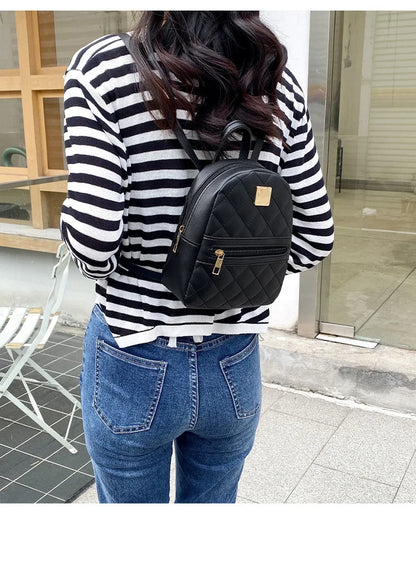 2024 K-Style Quilted Embroidered Small School Backpack for Girls - Western-Inspired Ladies' Bag