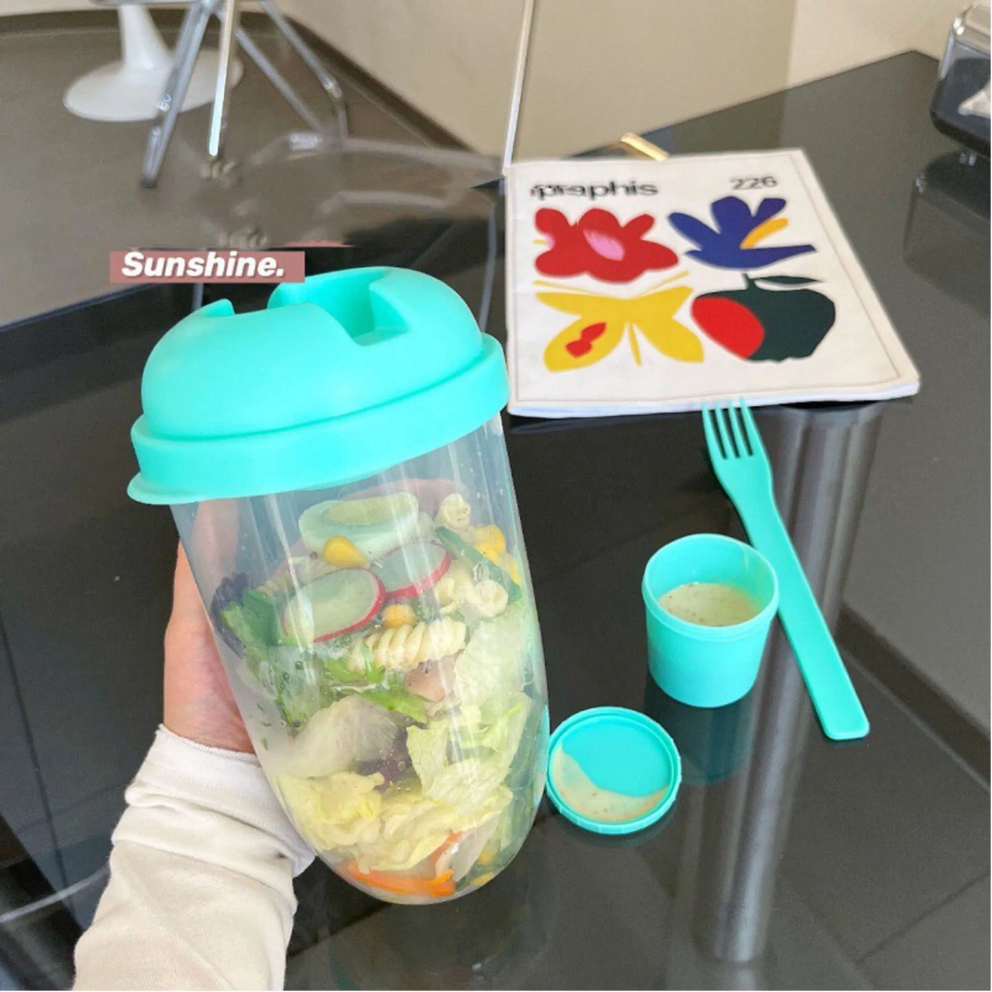 1PC Salad Cups - Plastic Healthy Salad Containers with Forks and Dressing Holder - Kitchen Supplies