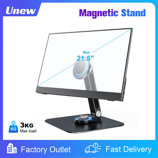 Black Magnetic 360° Rotatable Metal Stand – Stable Holder for 7–21.5" Monitors, iPad & iPhone, Supports up to 3KG