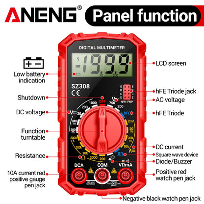 ANENG SZ308 Digital Multimeter – 1999 Count, High-Precision AC/DC Voltage, Current & Resistance Test Tool