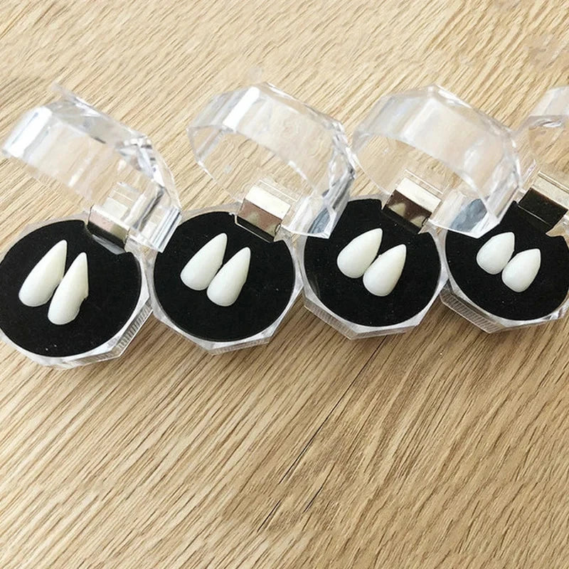 Vampire Fangs False Teeth - Halloween Costume Props with Denture Adhesive for Parties & Decor
