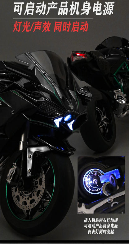 1:6 Kawasaki Ninja 500 H2R Motorcycle Model — Racing Simulation with Sound & Light, Fast & Furious Collectible Toy Gift