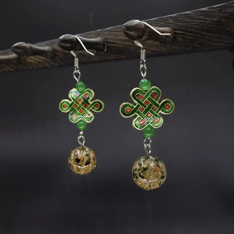 Vintage Flower Drop Earrings - Natural Stone Ethnic Jewelry for Women