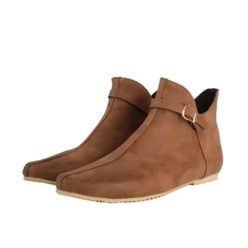 Men’s Renaissance Viking Leather Boots - Vintage Brown Buckle Knight Pirate Cosplay Shoes