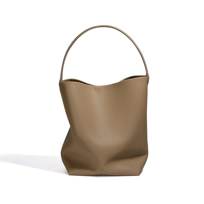 Motingsome Soft Cowhide Women's Bucket Bag – Elegant French Style, Large Tote, Luxury Thick Real Leather, 2022