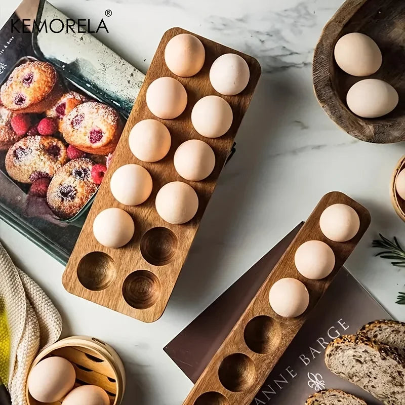 KEMORELA Wooden Egg Storage Box – Multi-Compartment Kitchen Organizer for Fresh Eggs