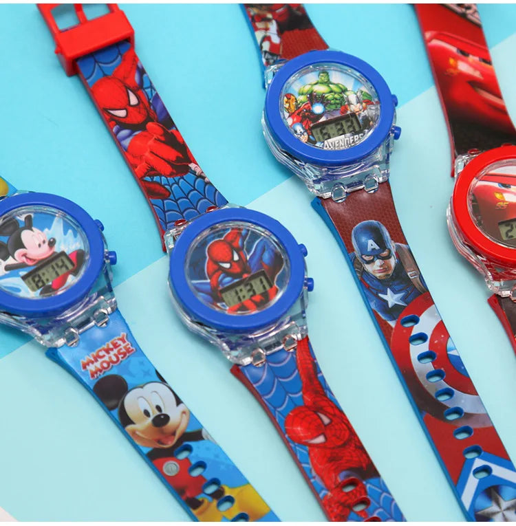 Flash Light Spiderman Kids Watch – Cartoon Hello Kitty & Mickey Design for Boys & Girls, Student Gift with Free Shipping