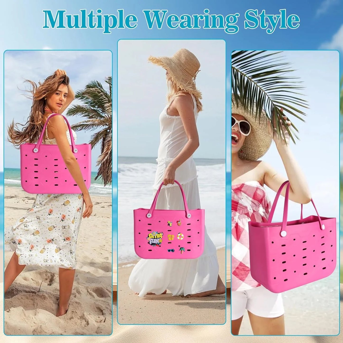 EVA Waterproof Beach Bag – M/L/XL Fashion Rubber Tote for Women, Solid Color Shoulder Bag for Travel, Picnic & Shopping Storage