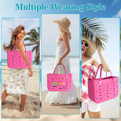EVA Waterproof Beach Bag – M/L/XL Fashion Rubber Tote for Women, Solid Color Shoulder Bag for Travel, Picnic & Shopping Storage