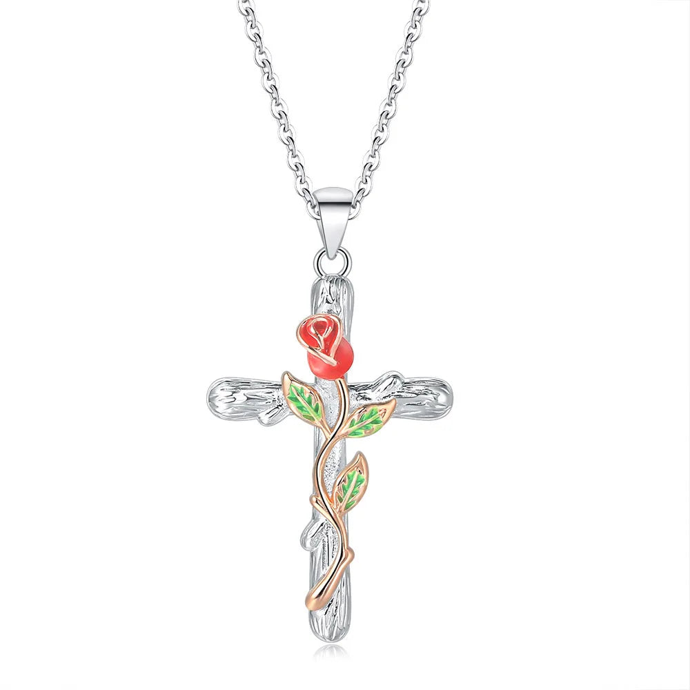 Heart Cross Pendant Necklace for Women – Double Color Aesthetic Choker Chain with Cross Design, Stainless Steel Christmas Gift Jewelry N231