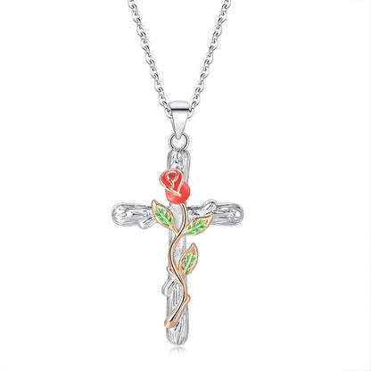 Heart Cross Pendant Necklace for Women – Double Color Aesthetic Choker Chain with Cross Design, Stainless Steel Christmas Gift Jewelry N231