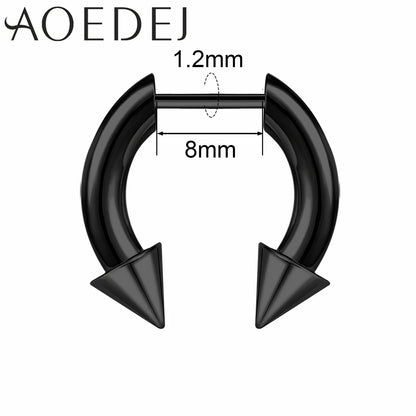 AOEDEJ 16G Stainless Steel Plug-In Style Nose Ring – Spike Ox Horn Septum Ring for Men & Women Large Gauge Body Piercing (8–10mm) Single Piece