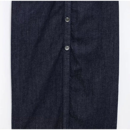 Elegant Pleated Denim Dress for Women – 2025 Chic Slim Fit Lapel Vestido with Short Sleeves & Single-Breasted Design