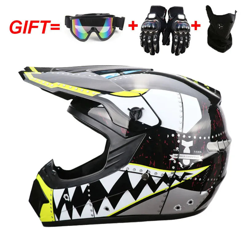 Youth & Kids Motorcycle Full Helmet - Children’s Motocross Casco Moto, Off-Road Protective Helmet with Goggles & Gloves