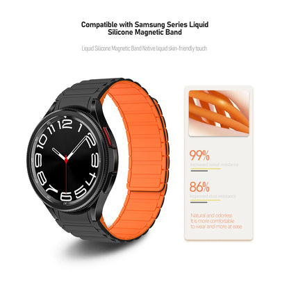 Samsung Galaxy Watch Magnetic Silicone Strap - No-Gap Sport Replacement Band for Watch 7/FE/6 Classic/6/5 Pro/5/4 40mm–47mm