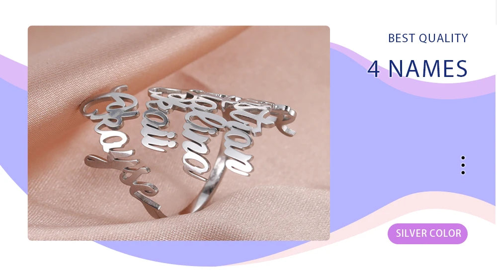 Custom Fishhook Double Name Finger Ring - Personalized Family & Couple Love Gift for Women & Men, Gold Stainless Steel Jewelry