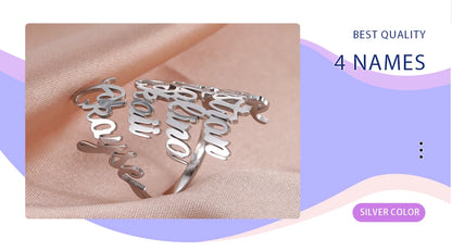 Custom Fishhook Double Name Finger Ring - Personalized Family & Couple Love Gift for Women & Men, Gold Stainless Steel Jewelry