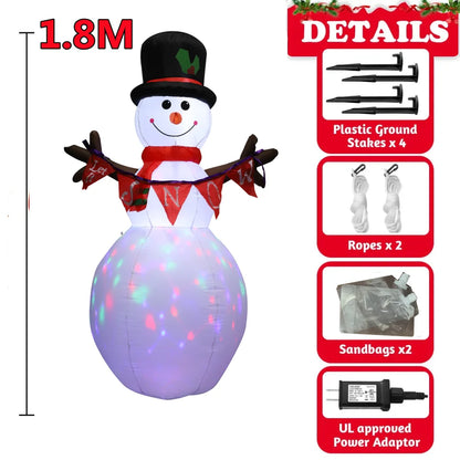 Inflatable Christmas Decorations – Tree, Snowman, Santa, Bear & Gingerbread Man with Built-in LED for Outdoor Garden & Party Decor