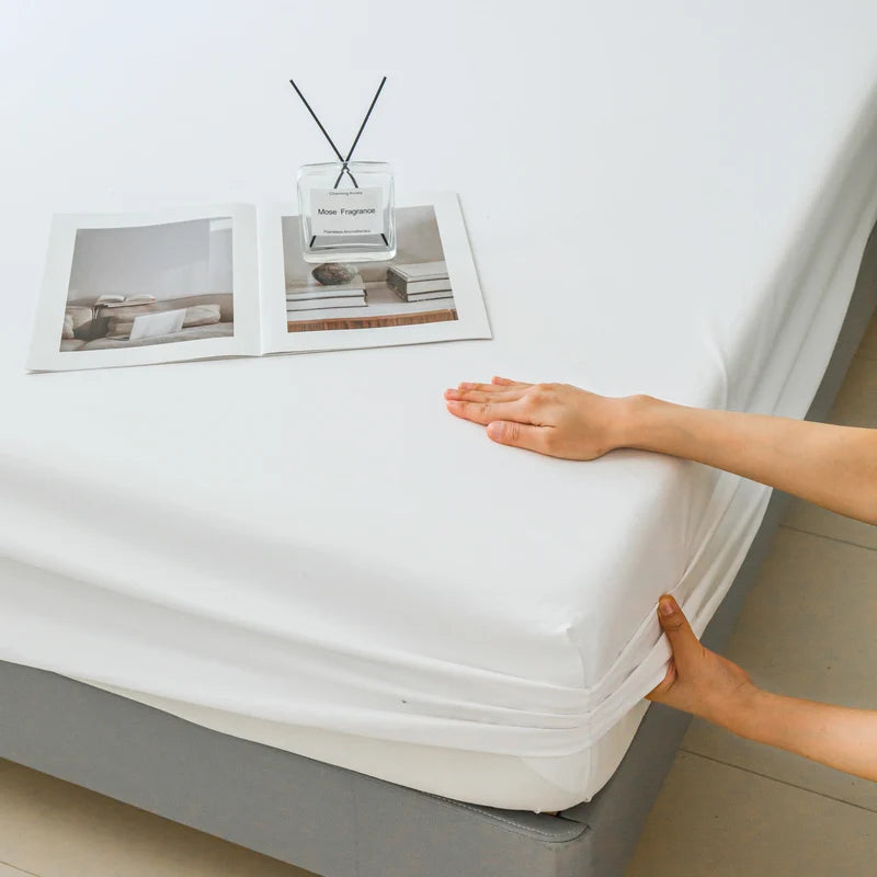 Waterproof Fitted Bed Sheet – 360 Elastic Band Mattress Protector for Single, Double, King & Queen Size