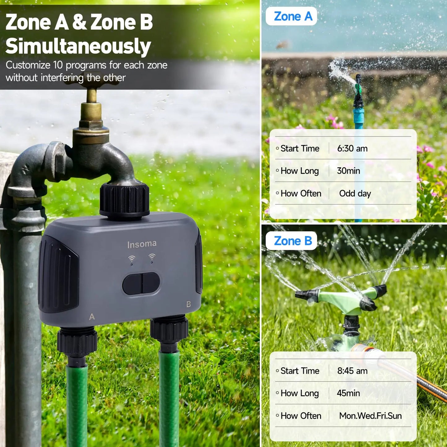 Insoma Automatic Water Timer with WiFi Hub - 2 Outlet Garden Irrigation System, Sprinkler Programmer, Alexa Compatible