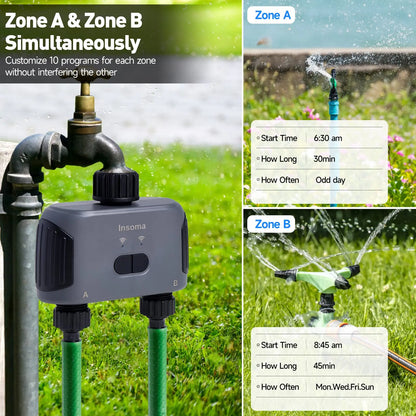 Insoma Automatic Water Timer with WiFi Hub - 2 Outlet Garden Irrigation System, Sprinkler Programmer, Alexa Compatible
