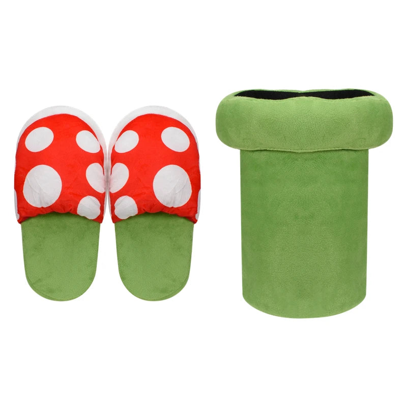 Kawaii Mario & Luigi Piranha Plant Plush Slippers — Cute Green Yoshi Anime Soft Stuffed Dolls, Birthday Gift