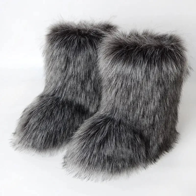 Women’s Faux Fur Winter Boots - Plush Warm Snow Shoes for Ladies with Luxury Furry Fashion Style