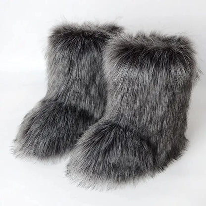 Women’s Faux Fur Winter Boots - Plush Warm Snow Shoes for Ladies with Luxury Furry Fashion Style