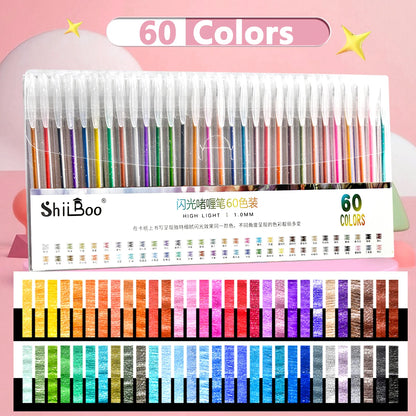 60 Color Glitter Gel Pens - 1.0mm Metal Tip Ballpoint Pens for Drawing, Coloring, DIY Crafts and Journaling