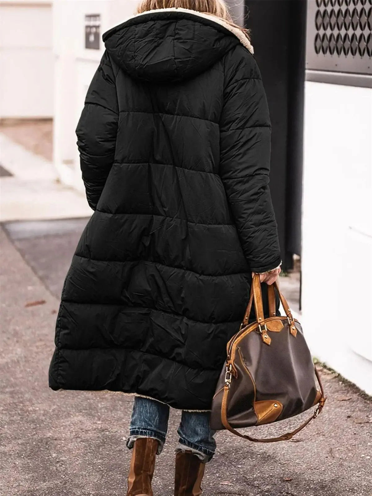 Women's Winter Hooded Quilted Jacket – Reversible Solid Puffer Coat, Thick Long Sleeve Casual Outerwear