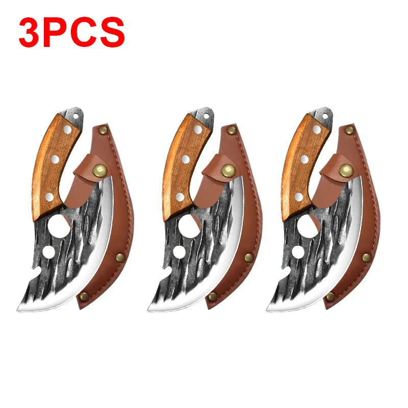 Multifunctional Stainless Steel Kitchen Knife - Forged Meat Cleaver Boning Knife with Bottle Opener and Protective Cover