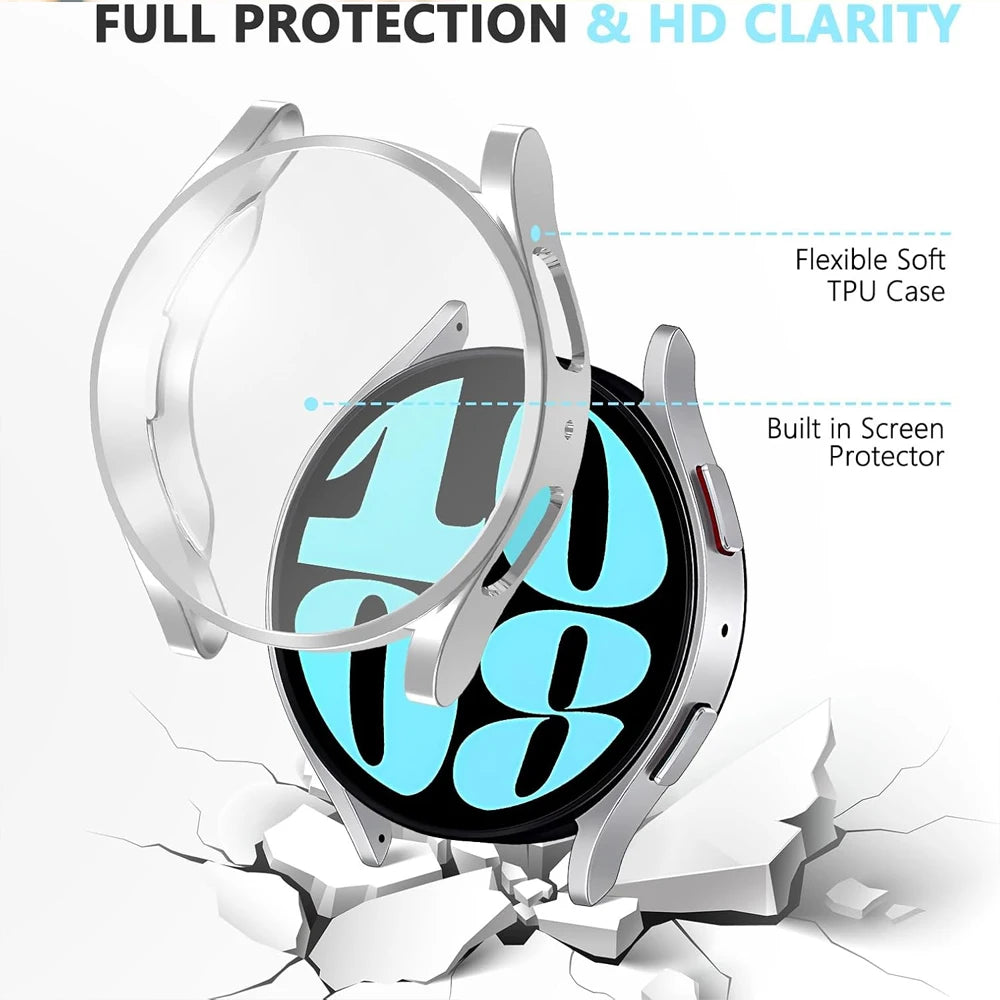 Samsung Galaxy Watch 6 Protective Case - Soft TPU Full-Cover Bumper with Screen Protector for 40mm and 44mm Models
