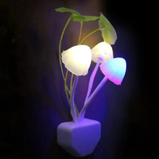 Mushroom Night Light with Light Sensor – Colorful LED Novelty Fungus Lamp 220V EU/US Plug Decorative Bedside Night Light