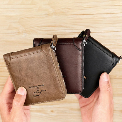 Luxury Leather Men's Wallet – RFID Zipper Card Holder with Coin Pocket, Perfect Gift for Men