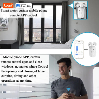 Tuya Smart Wifi Curtain Robot – Remote & Voice Control, Roman Rod Track, Single/Double Opening, 1/2PCS with Gateway