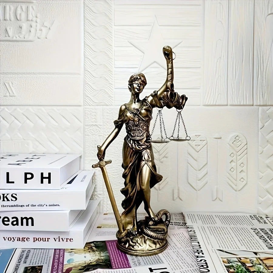 European Retro Copper Goddess of Justice Ornament – Creative Home Decor for Living Room, Office, and Desk, 1PCS