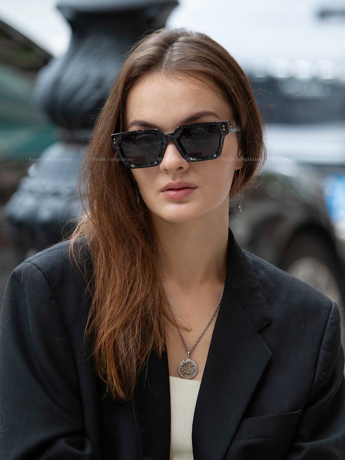 Ruiao 2024 Luxury Premium Designer Sunglasses – Black Square Shades for Men & Women