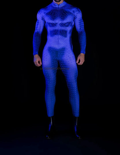 Men's Cyberpunk Muscle Bodysuit - Sci-Fi Printed Cosplay Zentai Costume for Carnival, Stage & Performance Events