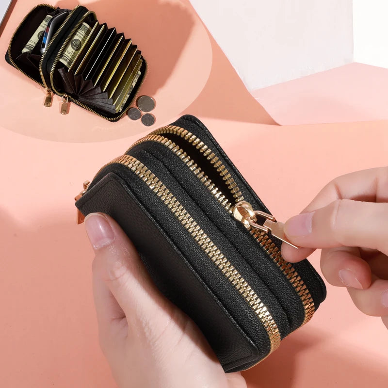 Women’s Short Zipper Purse with Lychee Pattern – Fashion Large Capacity Multi-Card Slot Coin Purse