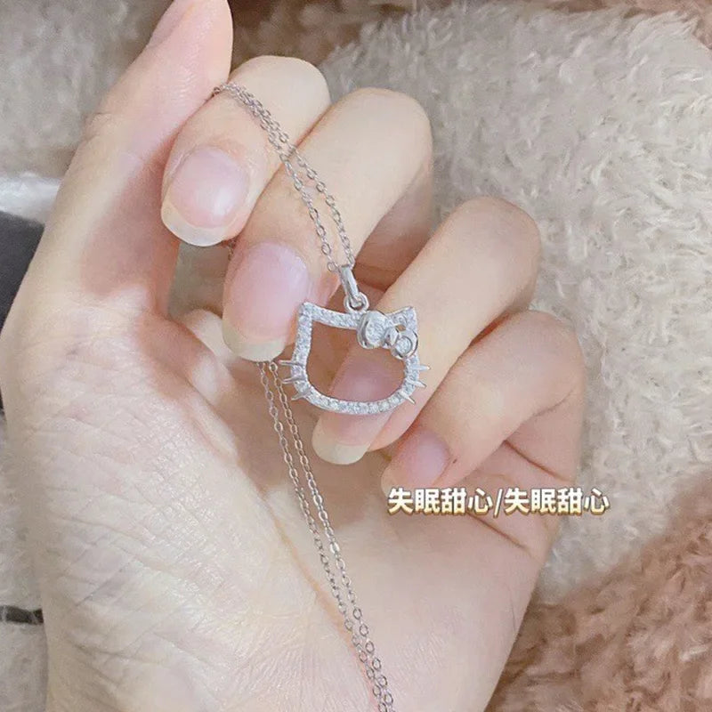 Sanrio Hello Kitty Necklace – Diamond Pendant Clavicle Chain for Girls | Birthday & Holiday Gift