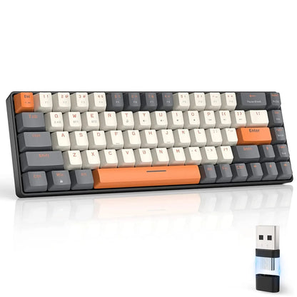 60% Wireless Mechanical Keyboard - Bluetooth Dual Mode, Hot-Swappable Mini 68-Key Red Switch for PC, PS4, Xbox, iPhone, iPad