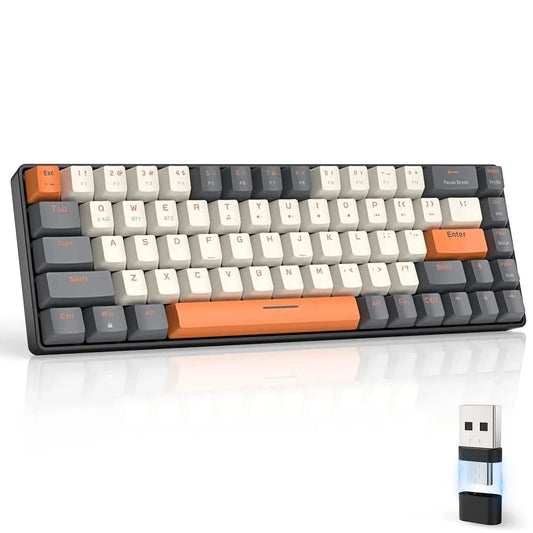 60% Wireless Mechanical Keyboard - Bluetooth Dual Mode, Hot-Swappable Mini 68-Key Red Switch for PC, PS4, Xbox, iPhone, iPad
