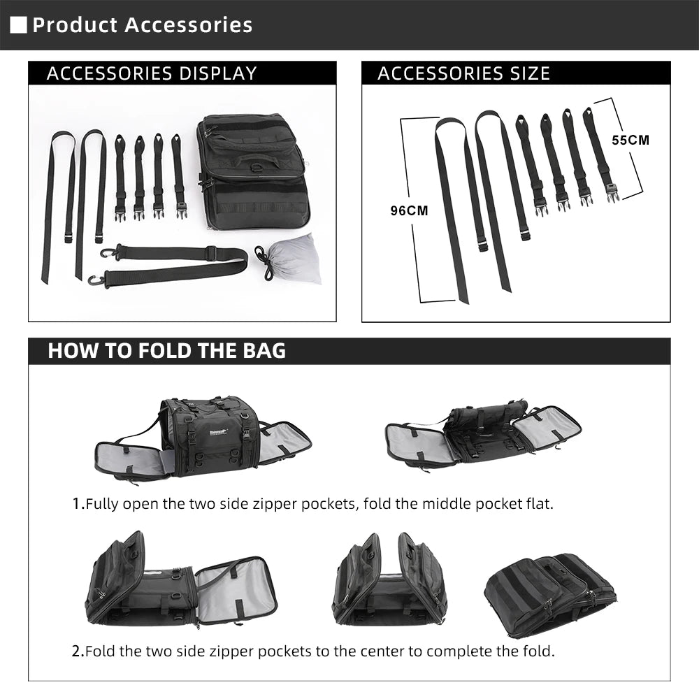 Rhinowalk Waterproof Motorcycle Travel Luggage Bag – 19L–80L Expandable Rear Tail/Trunk Rack Bag for Most Motorcycles