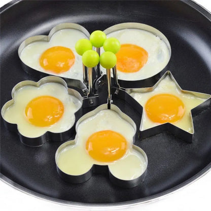 5pcs Stainless Steel Egg Mold Rings - Round, Heart, Flower, Star, and Mickey Mouse Shapes - Kitchen Utensil for Fun Breakfasts