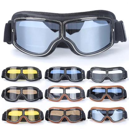 Windproof Motorcycle Glasses: Retro Style Sunglasses with Folding Leather Frame - Universal Helmet Accessories for Riders