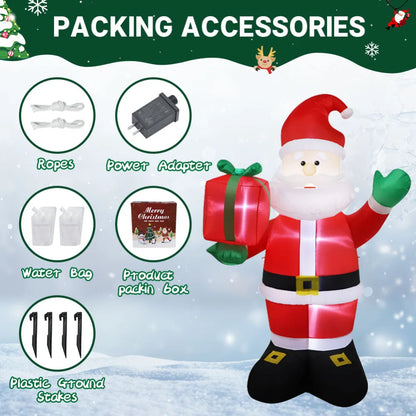 2.4M Inflatable Christmas Santa Claus – Waving with Gift Pack, Built-in LED Lights for Indoor & Outdoor Holiday Garden Party Decor