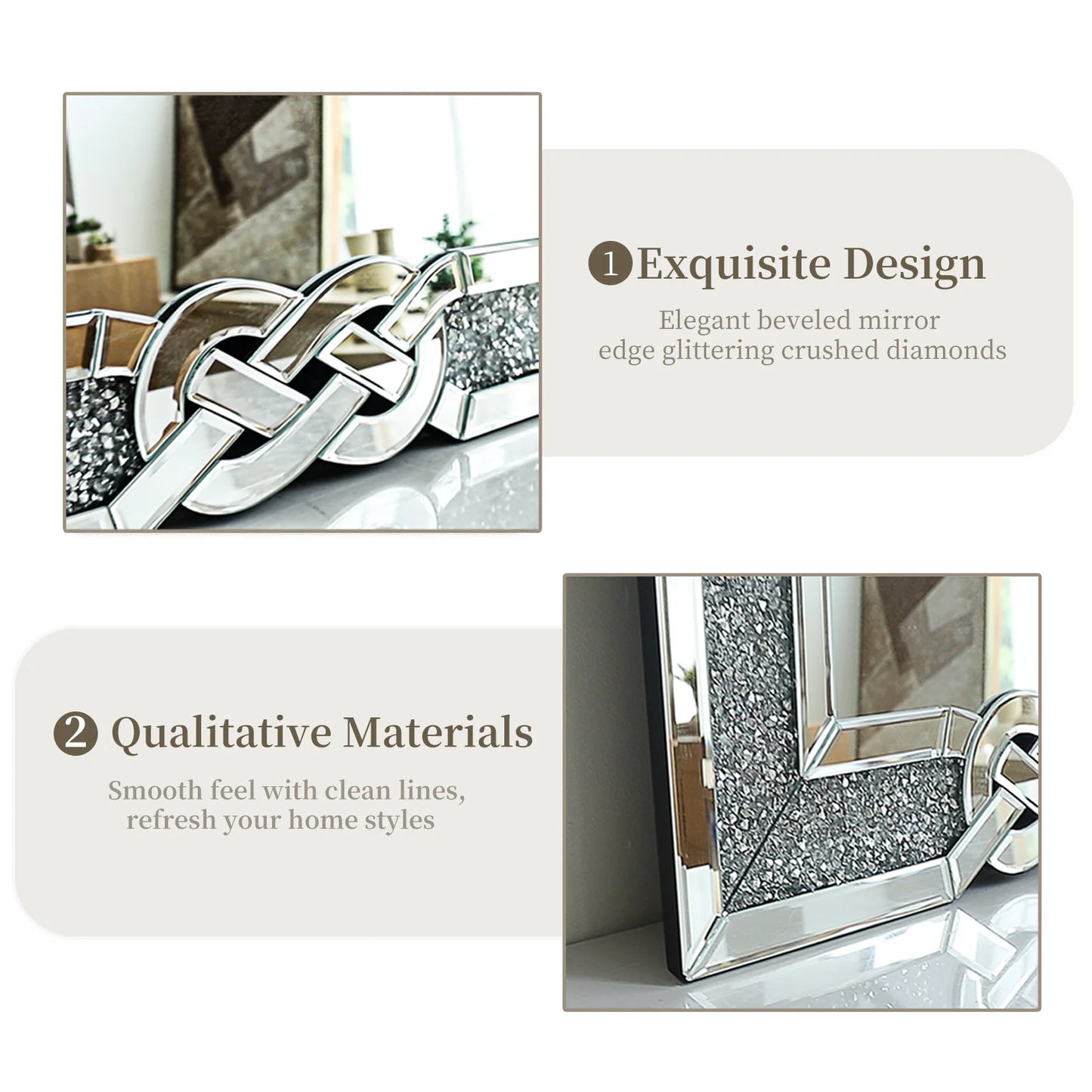 Large Crystal Diamond Wall Mirror – 90/100/120cm Silver Decorative Vanity Mirror for Bedroom, Hallway & Living Room